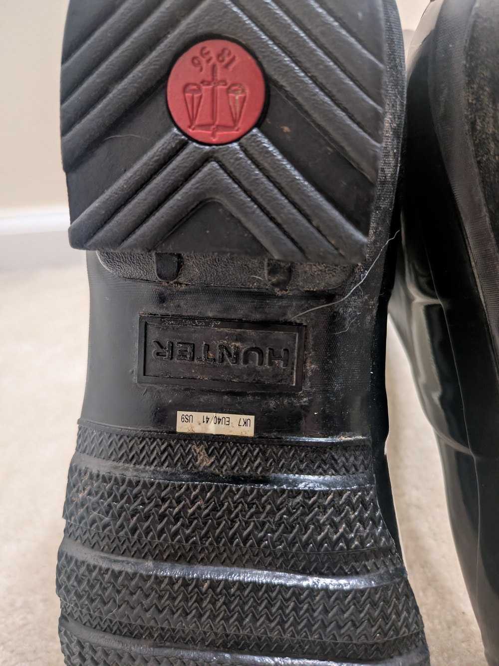 Hunter Black Gloss Tall Rain Boots with Logo Trim - Picture 13 of 16
